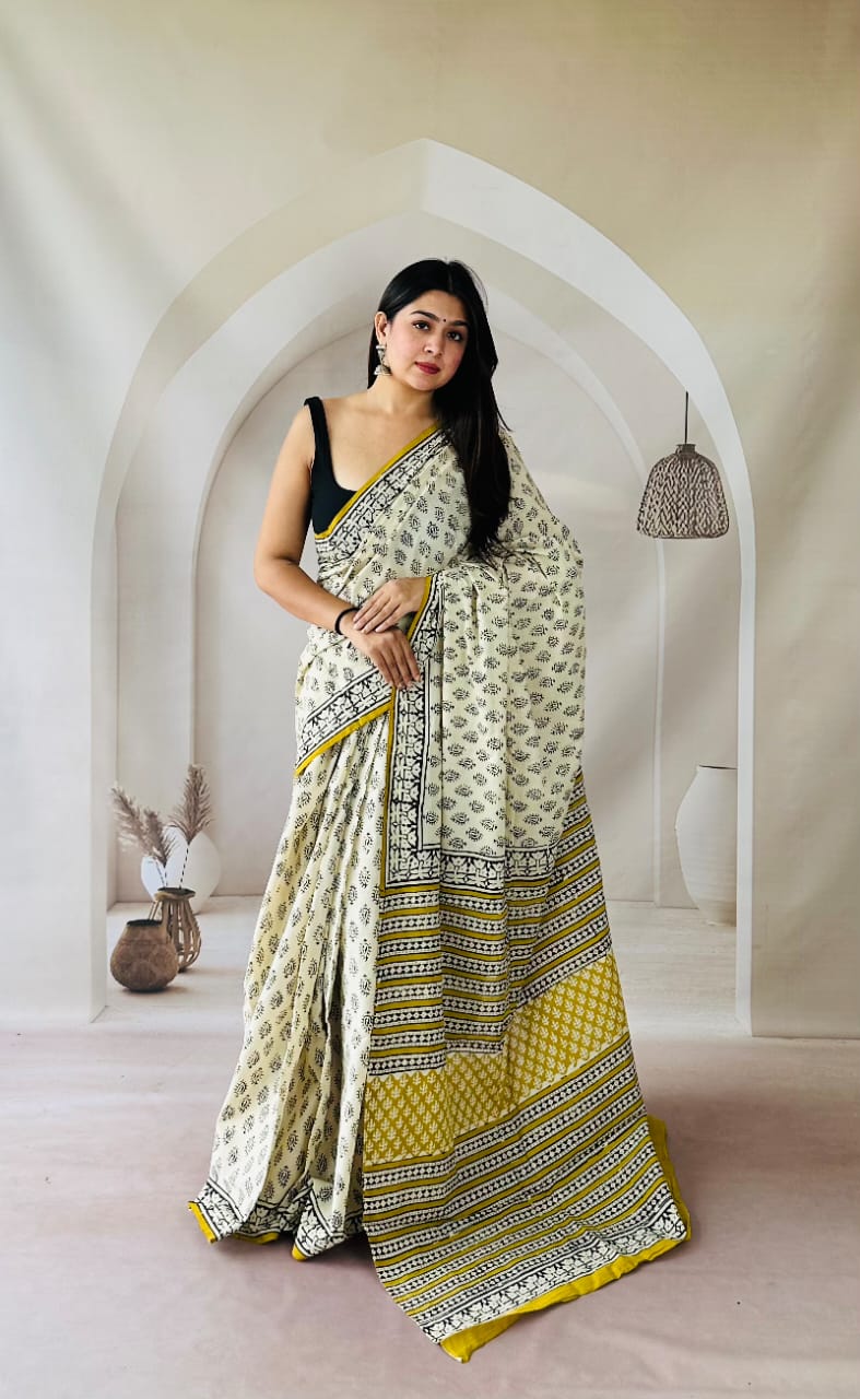 Traditional Bhagalpuri Linen Cotton Saree for Women