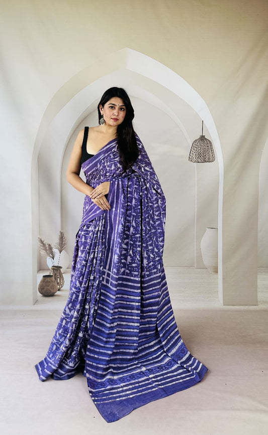 Traditional Bhagalpuri Linen Cotton Saree for Women