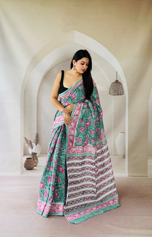 Traditional Bhagalpuri Linen Cotton Saree for Women