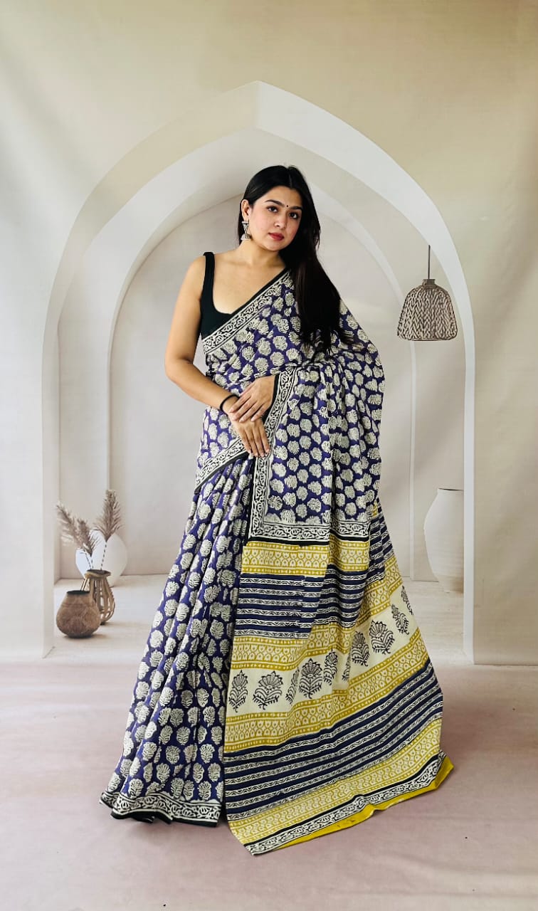 Traditional Bhagalpuri Linen Cotton Saree for Women