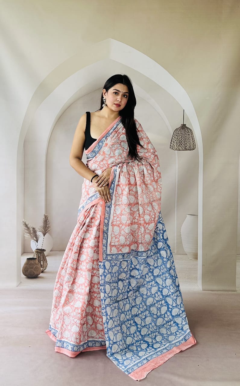 Traditional Bhagalpuri Linen Cotton Saree for Women