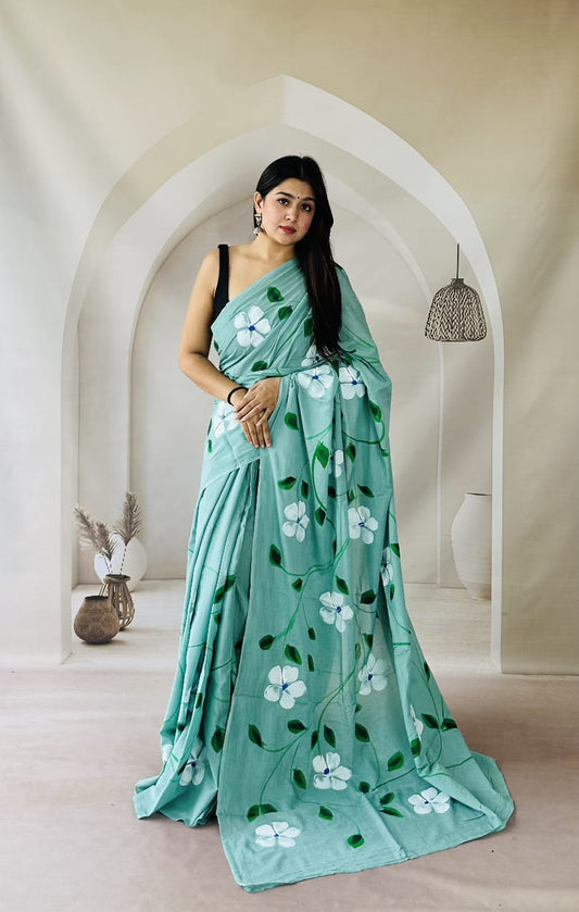 Traditional Bhagalpuri Linen Cotton Saree for Women