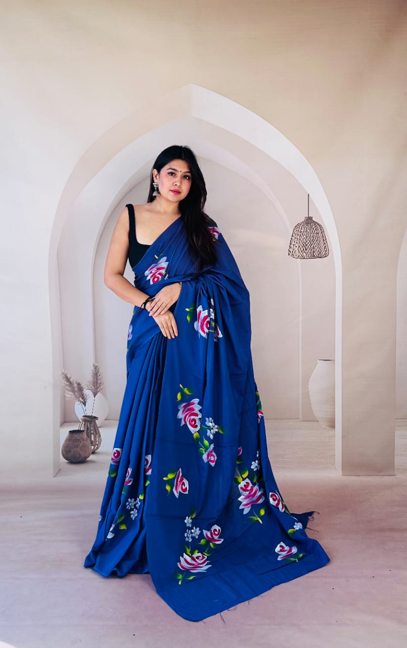 Traditional Bhagalpuri Linen Cotton Saree for Women