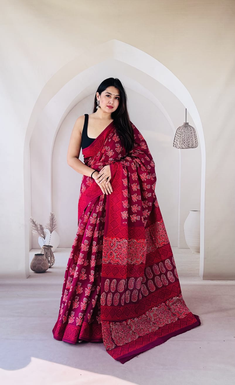 Traditional Bhagalpuri Linen Cotton Saree for Women
