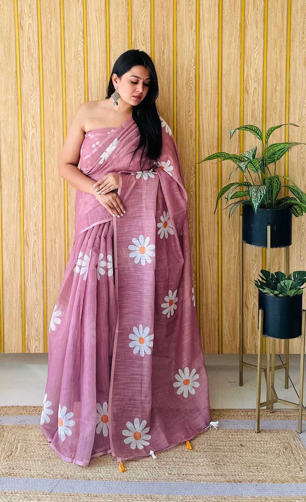 Traditional Bhagalpuri Linen Cotton Saree for Women