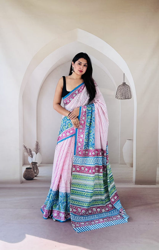 Traditional Bhagalpuri Linen Cotton Saree for Women