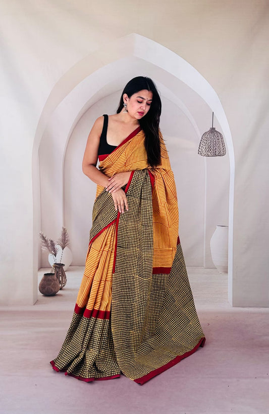 Traditional Bhagalpuri Linen Cotton Saree for Women