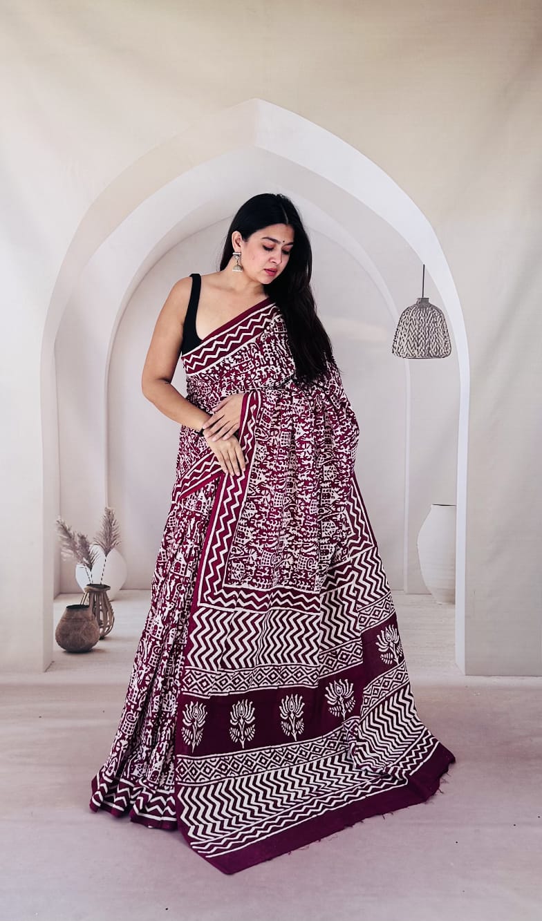 Traditional Bhagalpuri Linen Cotton Saree for Women