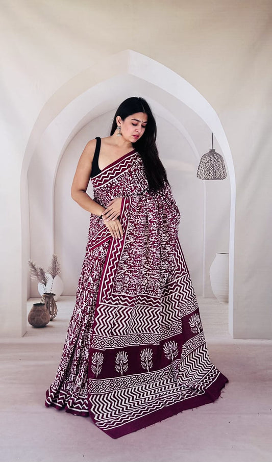 Traditional Bhagalpuri Linen Cotton Saree for Women