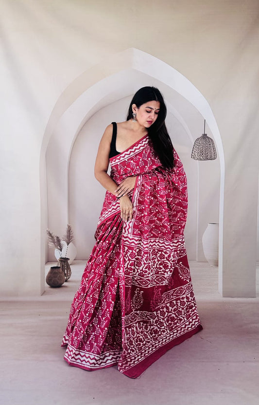 Traditional Bhagalpuri Linen Cotton Saree for Women
