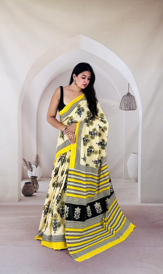 Traditional Bhagalpuri Linen Cotton Saree for Women