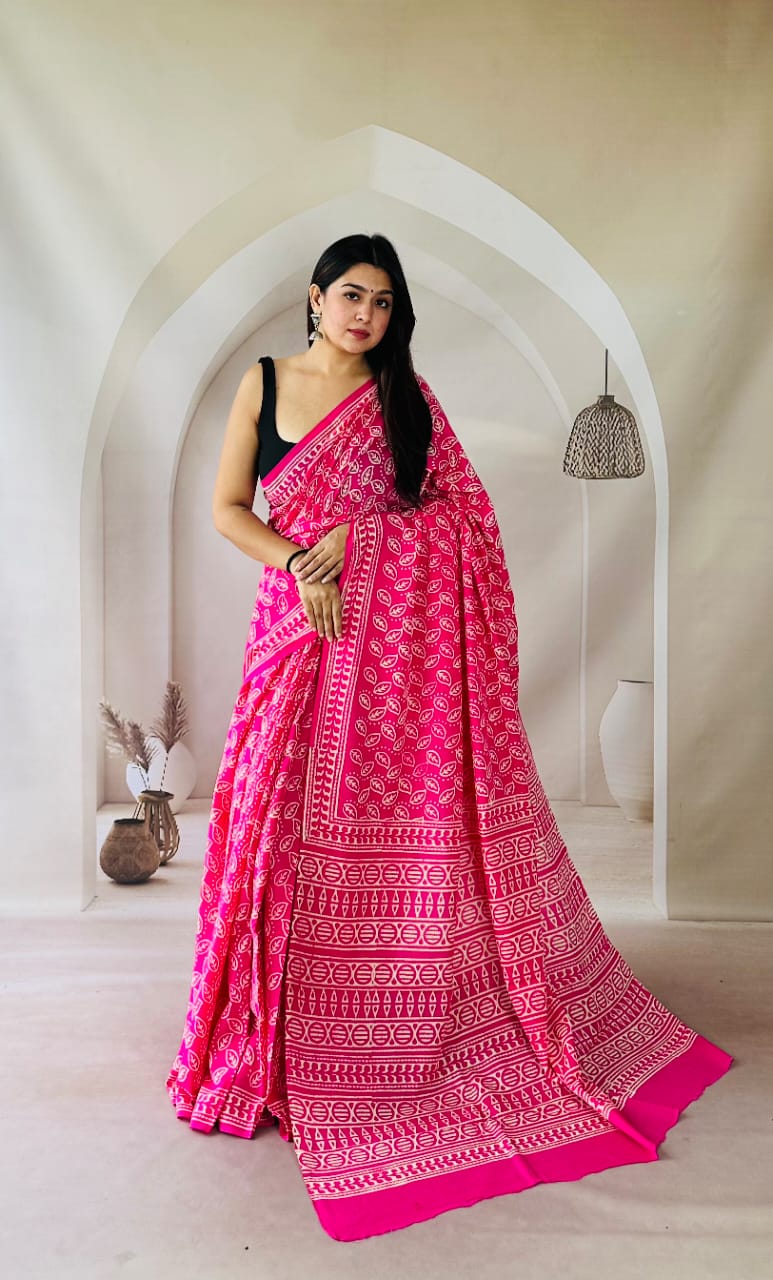 Traditional Bhagalpuri Linen Cotton Saree for Women