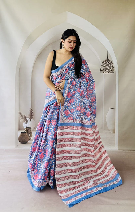 Traditional Bhagalpuri Linen Cotton Saree for Women