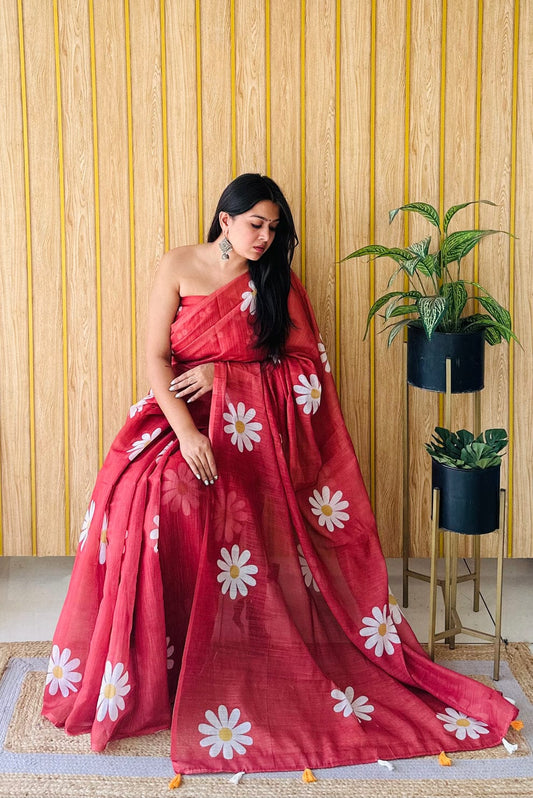 Traditional Bhagalpuri Linen Cotton Saree for Women