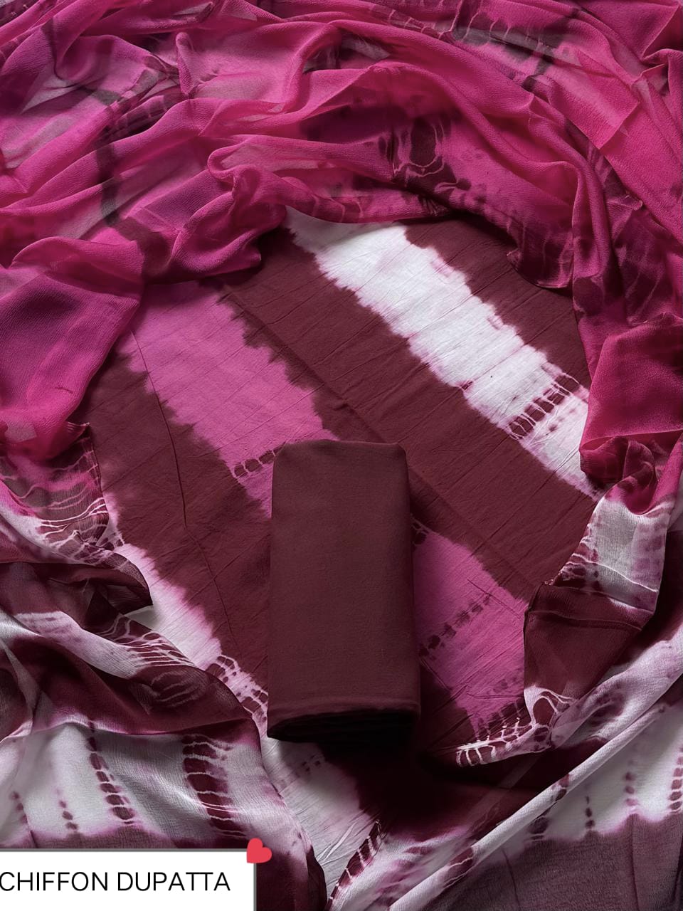 Hand Block Printed Pure Cotton Suit Sets With Chiffon Dupatta