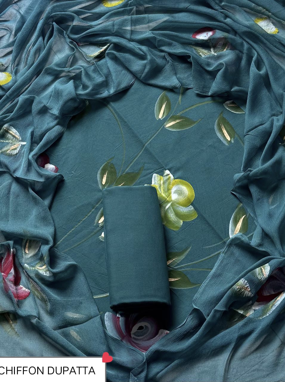 Hand Block Printed Pure Cotton Suit Sets With Chiffon Dupatta