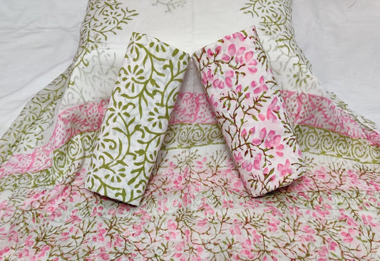 Ethnic Handcrafted Block Print Cotton Suit Set with Chiffon Dupatta