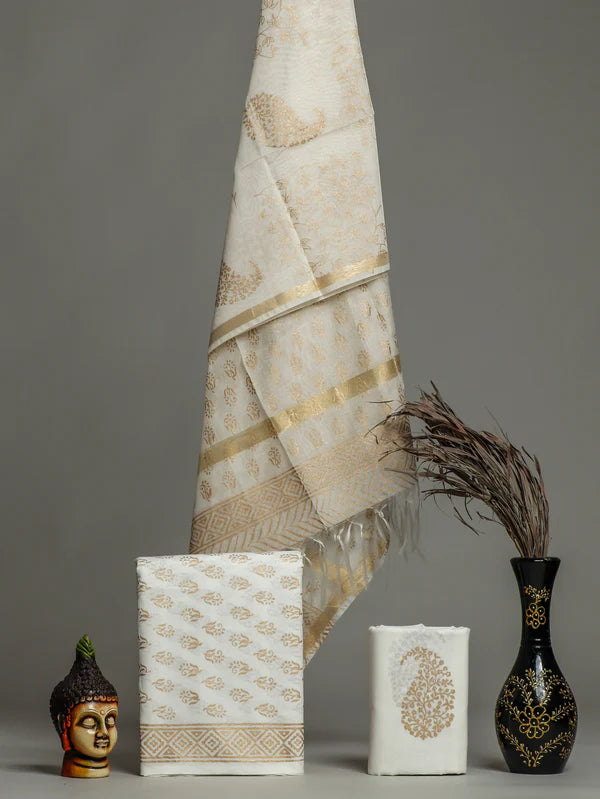 White Cotton Suit With Chanderi Dupatta