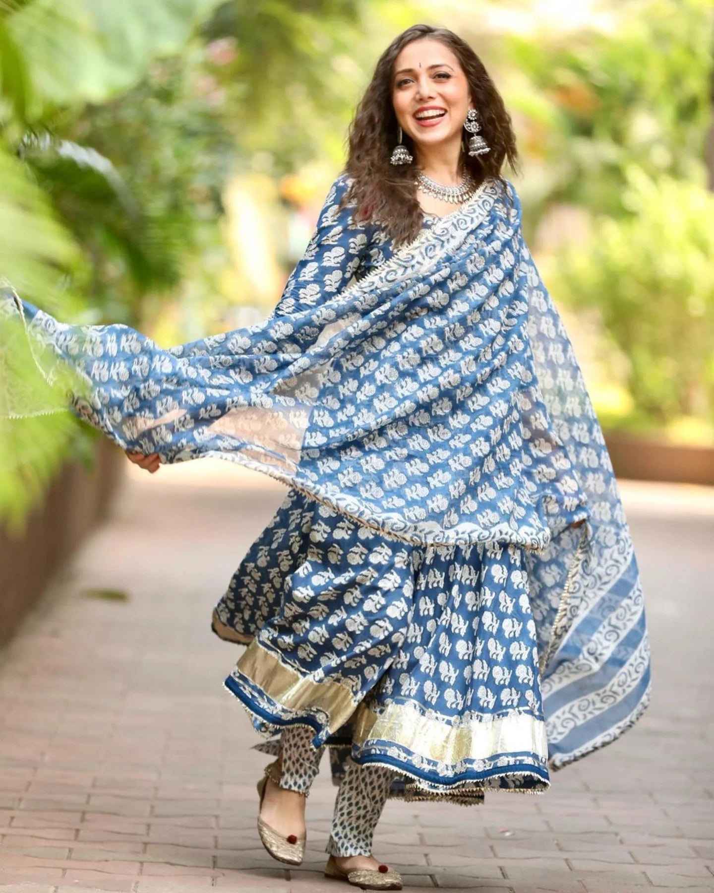 Windy Blue Handblock designer suit Set