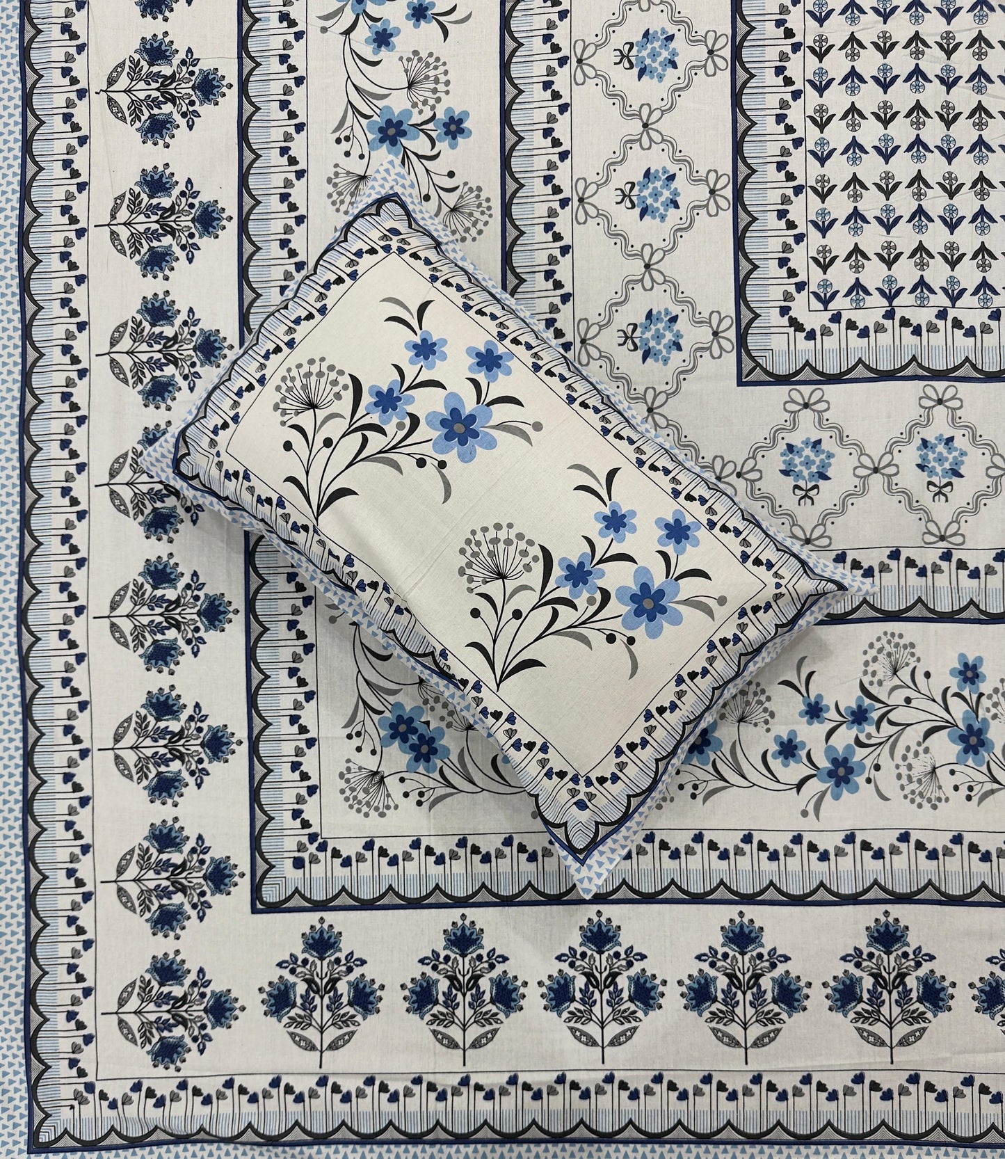 Soft Pure Cotton Jaipuri Style Double Bedsheet with 2 Reversible Pillow Covers