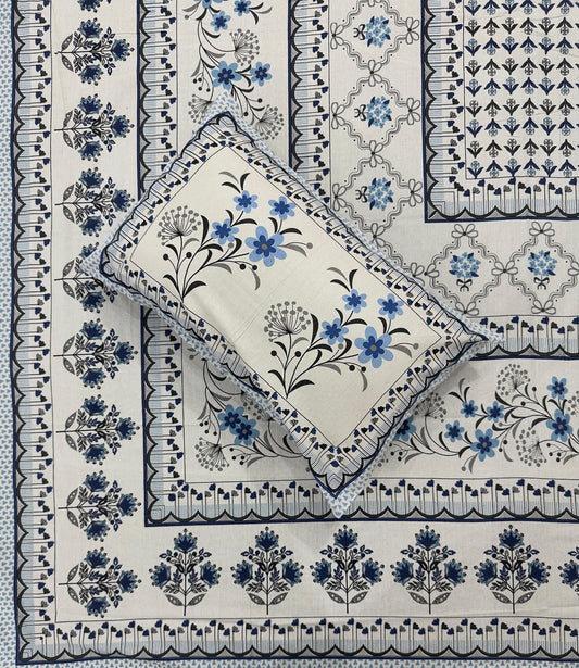 Soft Pure Cotton Jaipuri Style Double Bedsheet with 2 Reversible Pillow Covers