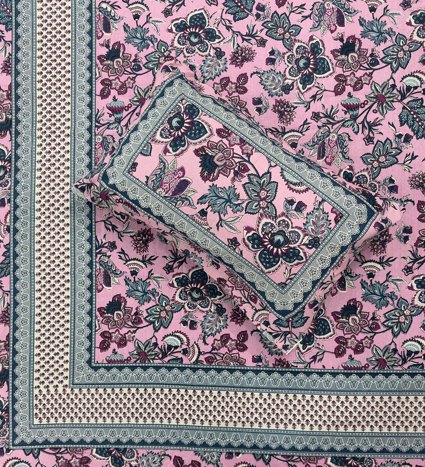 Soft Pure Cotton Jaipuri Style Double Bedsheet with 2 Reversible Pillow Covers