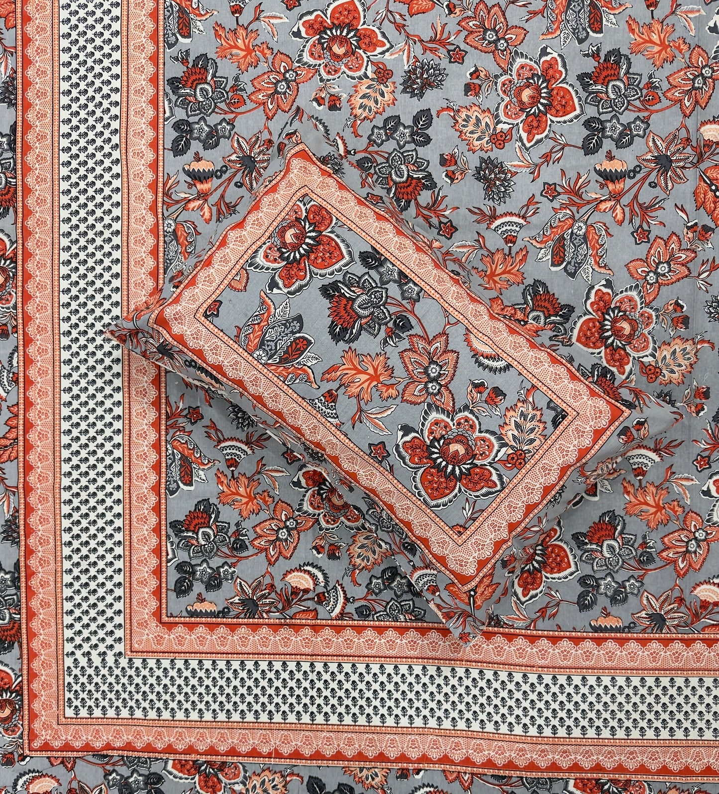 Soft Pure Cotton Jaipuri Style Double Bedsheet with 2 Reversible Pillow Covers