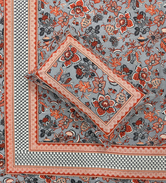 Soft Pure Cotton Jaipuri Style Double Bedsheet with 2 Reversible Pillow Covers