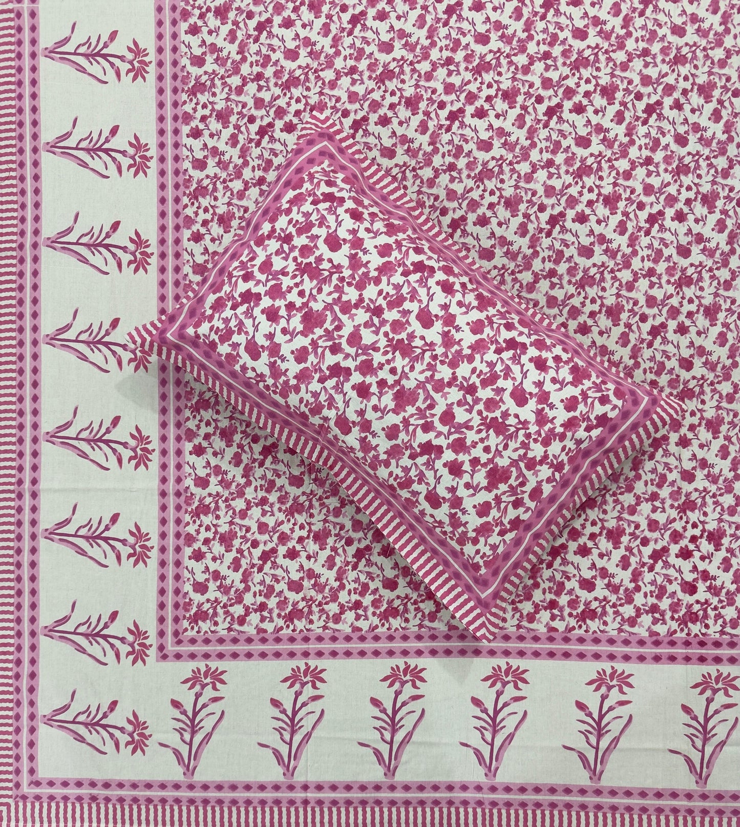 Soft Pure Cotton Jaipuri Style Double Bedsheet with 2 Reversible Pillow Covers