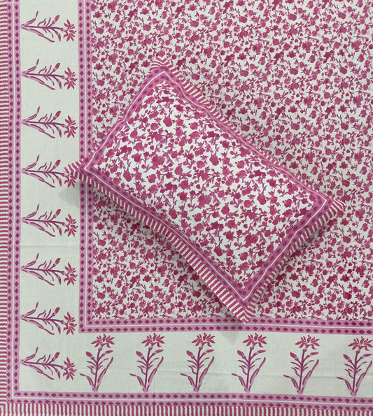 Soft Pure Cotton Jaipuri Style Double Bedsheet with 2 Reversible Pillow Covers