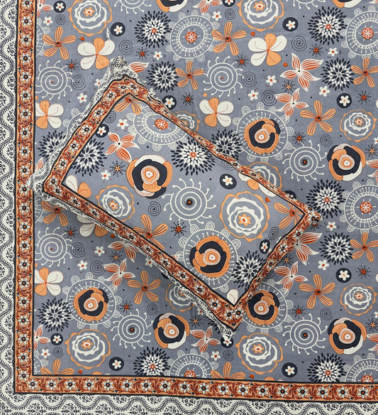 Soft Pure Cotton Jaipuri Style Double Bedsheet with 2 Reversible Pillow Covers
