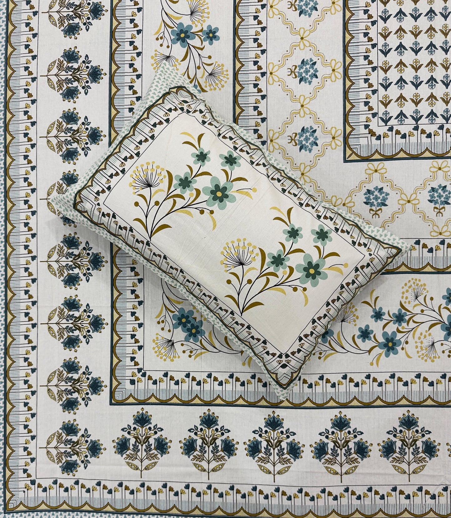 Soft Pure Cotton Jaipuri Style Double Bedsheet with 2 Reversible Pillow Covers