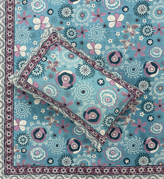 Soft Pure Cotton Jaipuri Style Double Bedsheet with 2 Reversible Pillow Covers