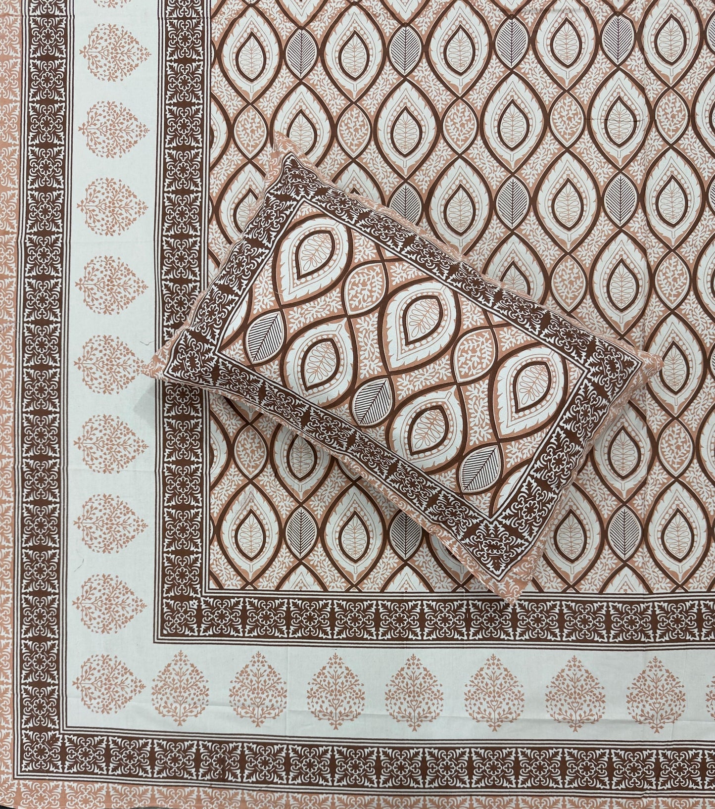Soft Pure Cotton Jaipuri Style Double Bedsheet with 2 Reversible Pillow Covers