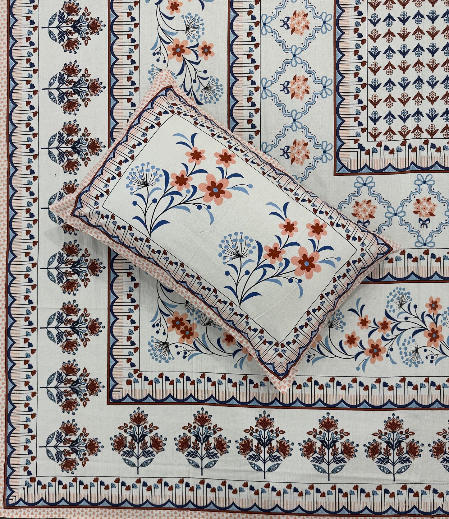 Soft Pure Cotton Jaipuri Style Double Bedsheet with 2 Reversible Pillow Covers