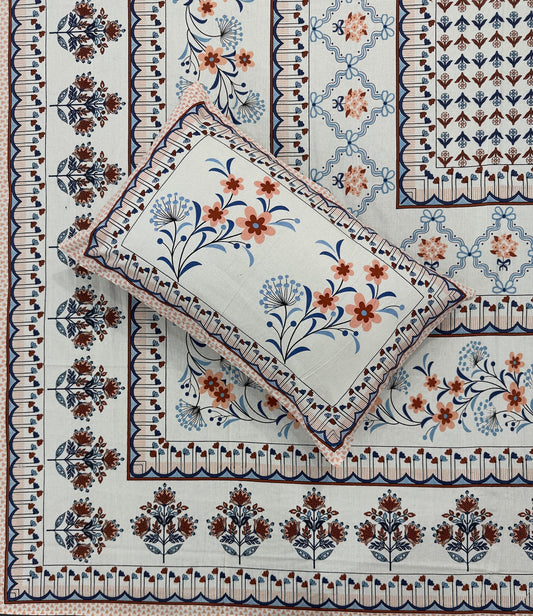 Soft Pure Cotton Jaipuri Style Double Bedsheet with 2 Reversible Pillow Covers