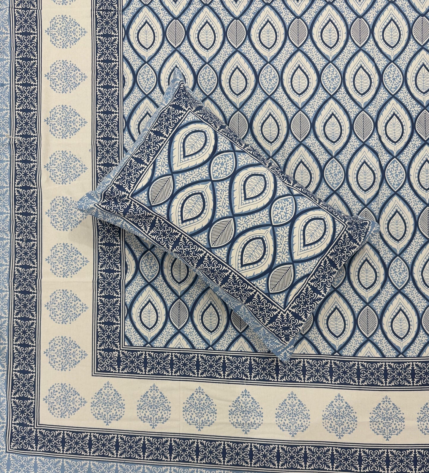 Soft Pure Cotton Jaipuri Style Double Bedsheet with 2 Reversible Pillow Covers
