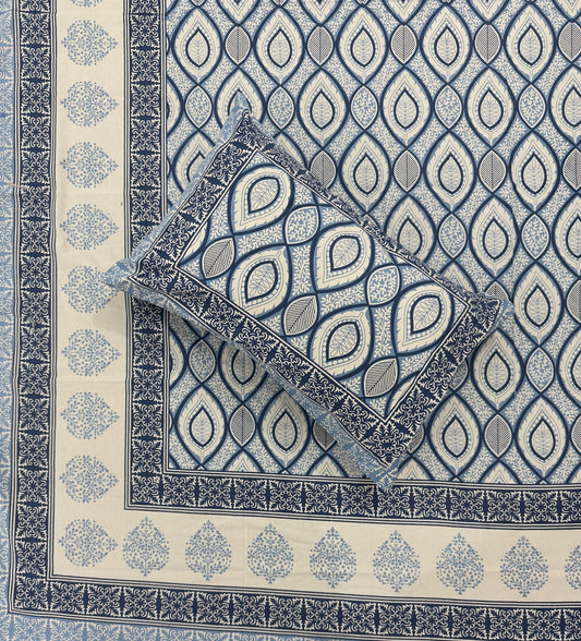 Soft Pure Cotton Jaipuri Style Double Bedsheet with 2 Reversible Pillow Covers