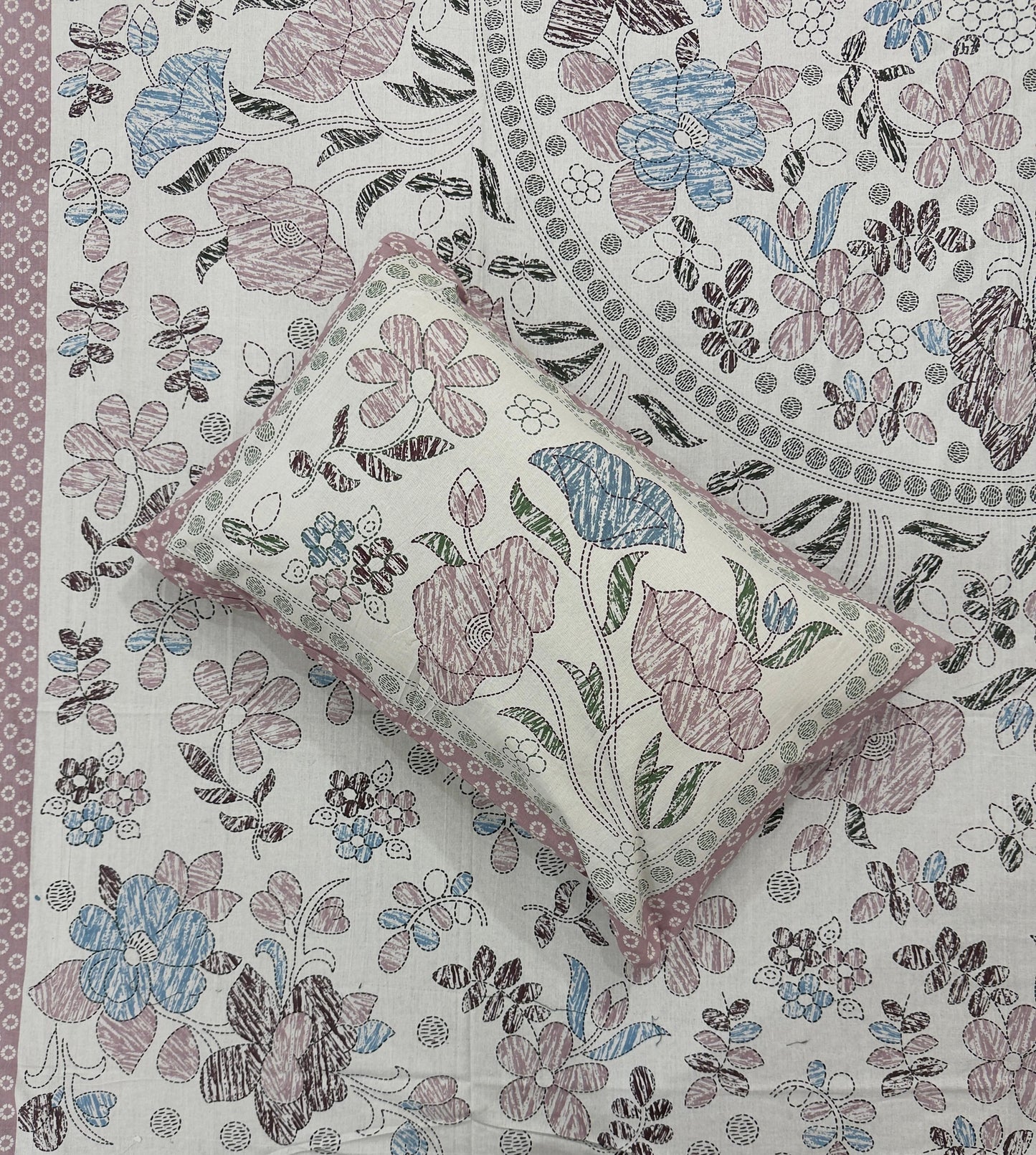 Soft Pure Cotton Jaipuri Style Double Bedsheet with 2 Reversible Pillow Covers