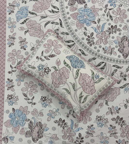 Soft Pure Cotton Jaipuri Style Double Bedsheet with 2 Reversible Pillow Covers