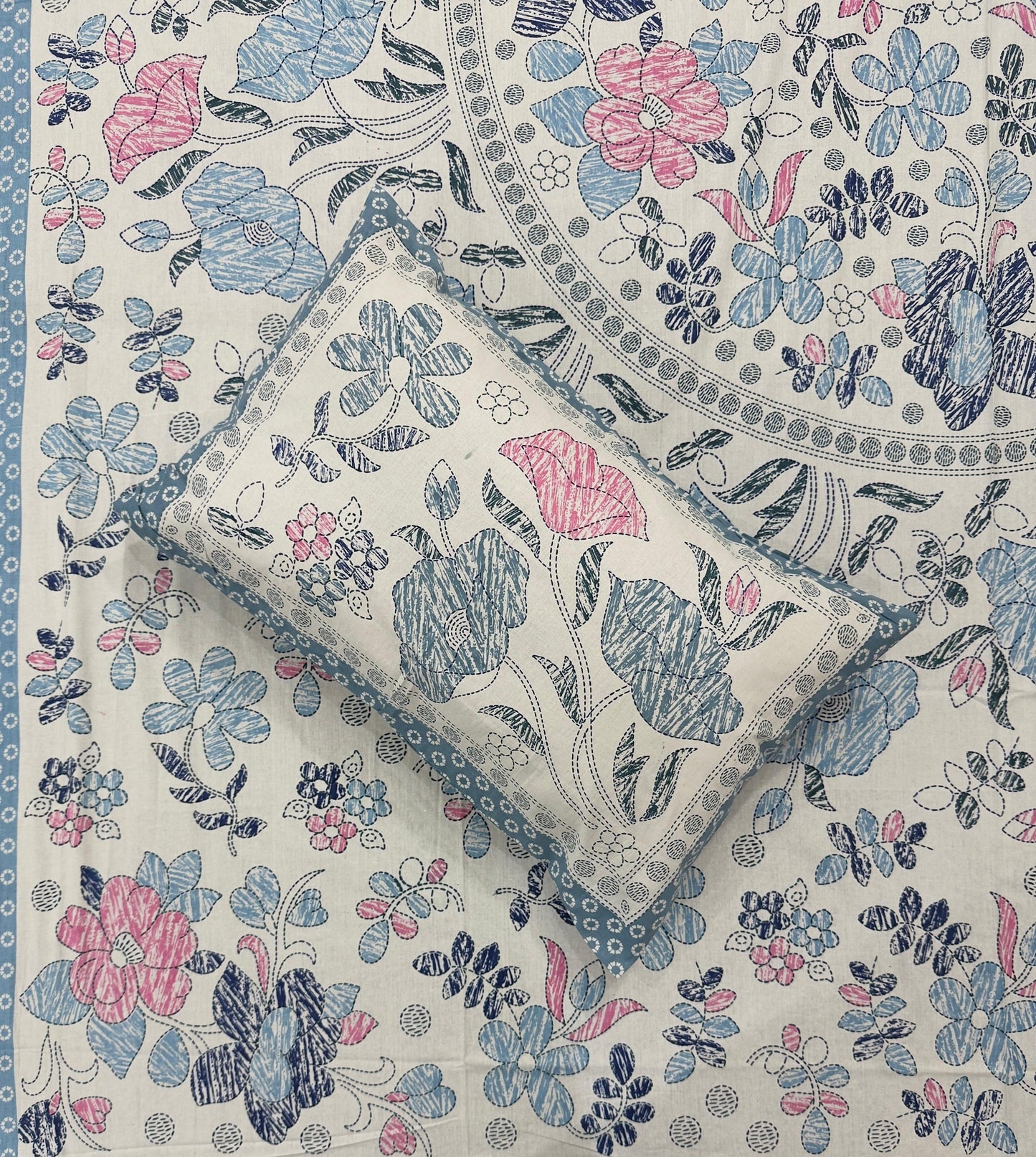 Soft Pure Cotton Jaipuri Style Double Bedsheet with 2 Reversible Pillow Covers