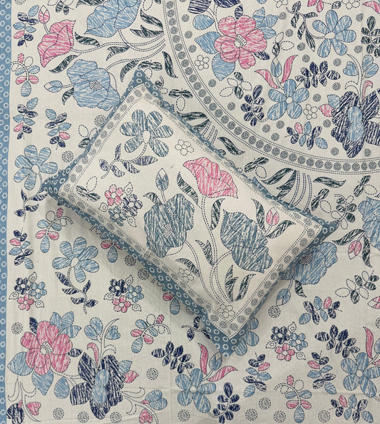 Soft Pure Cotton Jaipuri Style Double Bedsheet with 2 Reversible Pillow Covers