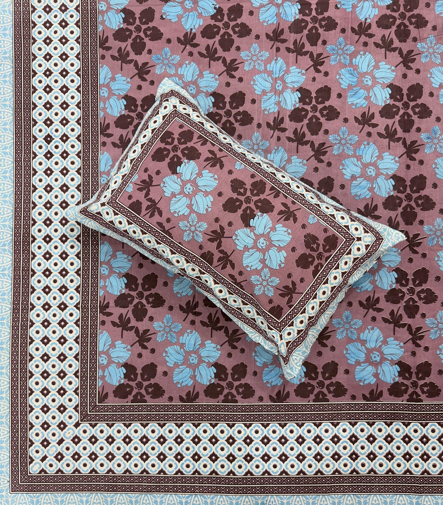 Soft Pure Cotton Jaipuri Style Double Bedsheet with 2 Reversible Pillow Covers