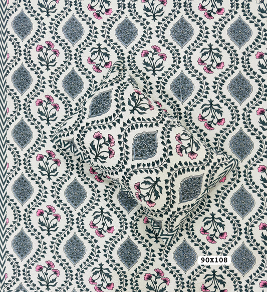 Soft Pure Cotton Jaipuri Style Double Bedsheet with 2 Reversible Pillow Covers