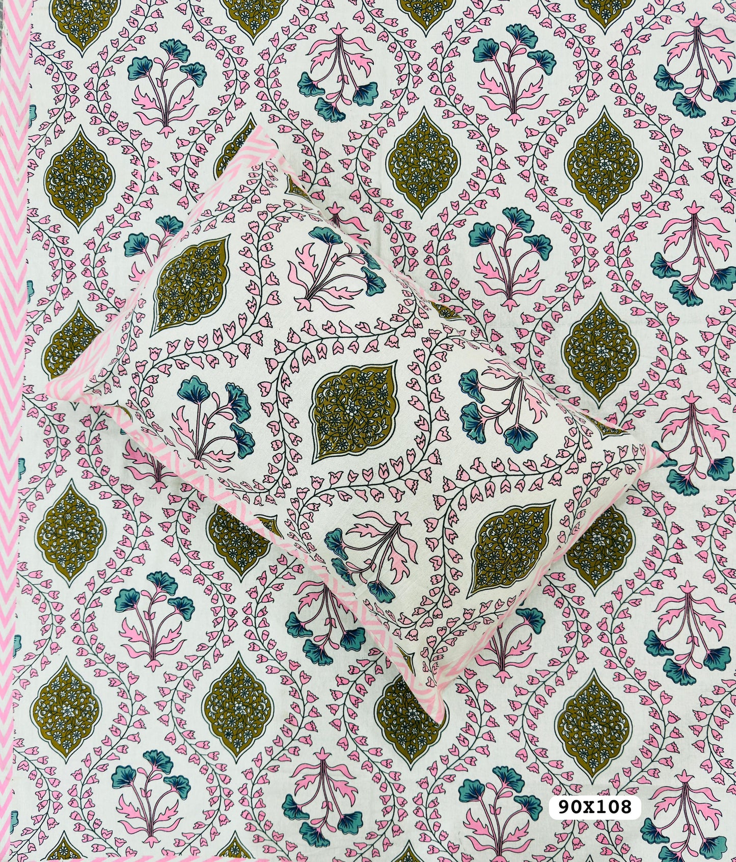 Soft Pure Cotton Jaipuri Style Double Bedsheet with 2 Reversible Pillow Covers