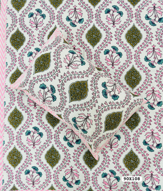 Soft Pure Cotton Jaipuri Style Double Bedsheet with 2 Reversible Pillow Covers