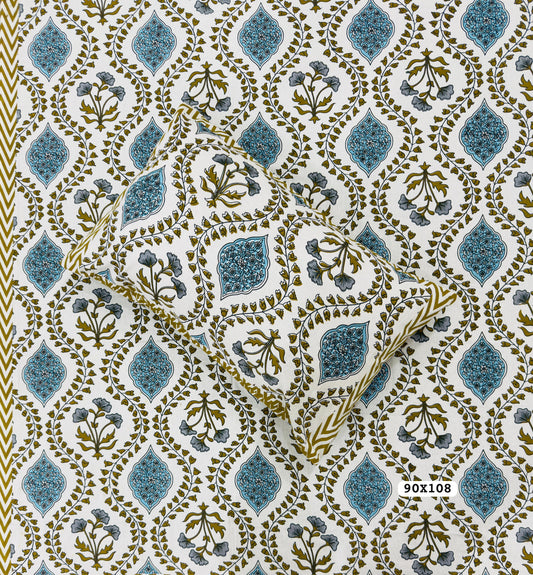 Soft Pure Cotton Jaipuri Style Double Bedsheet with 2 Reversible Pillow Covers