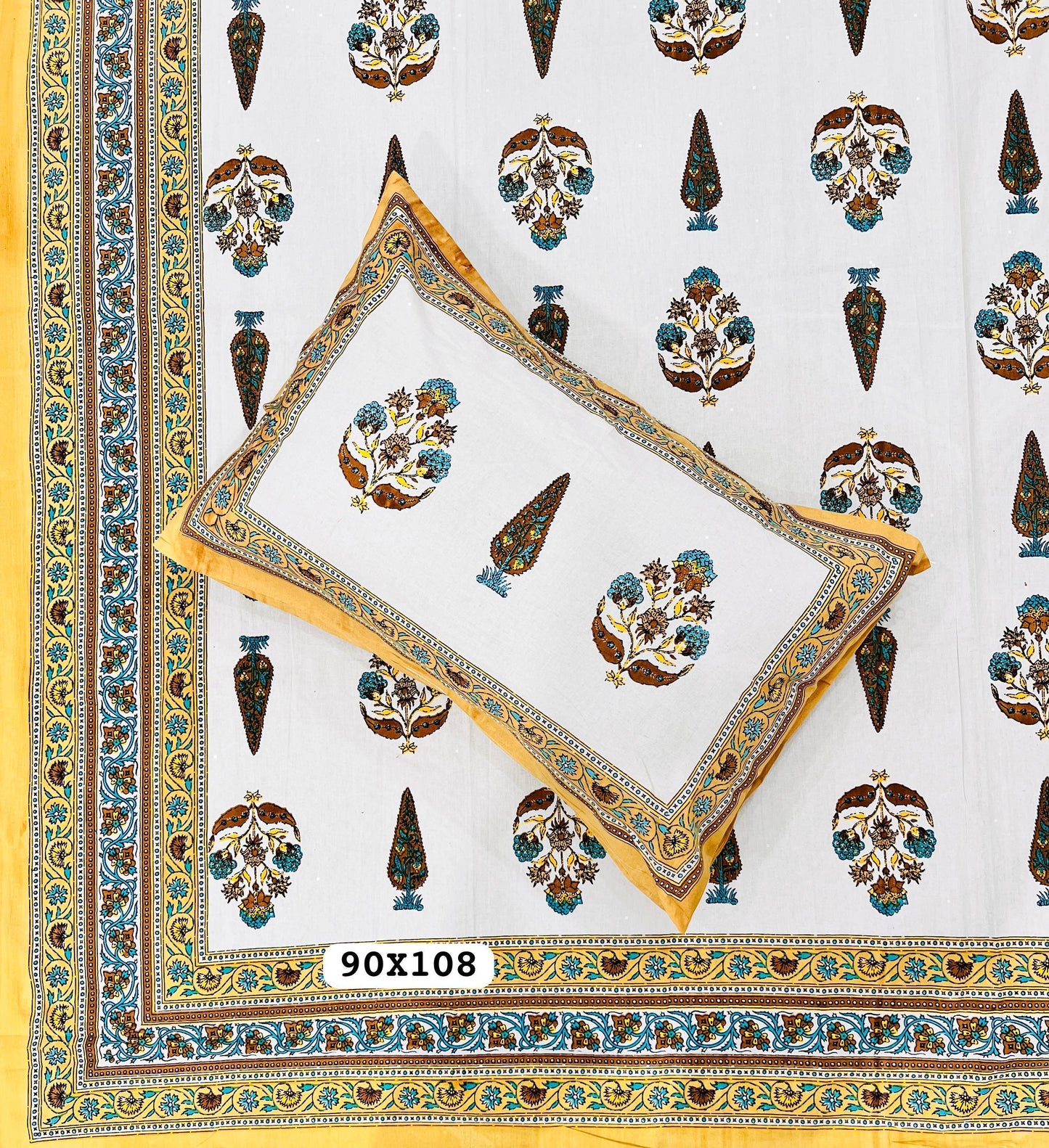Soft Pure Cotton Jaipuri Style Double Bedsheet with 2 Reversible Pillow Covers