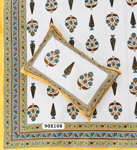Soft Pure Cotton Jaipuri Style Double Bedsheet with 2 Reversible Pillow Covers