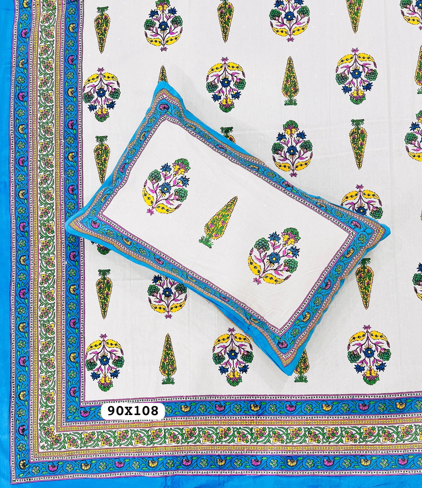 Soft Pure Cotton Jaipuri Style Double Bedsheet with 2 Reversible Pillow Covers